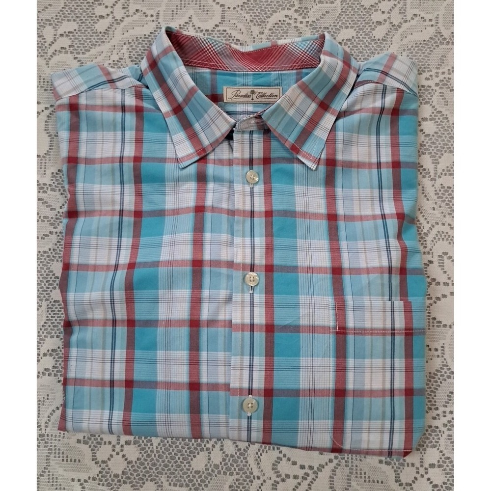 Paradise Collection 100% Cotton Long Sleeve Button‎ Up Shirt Mens Size L Blue